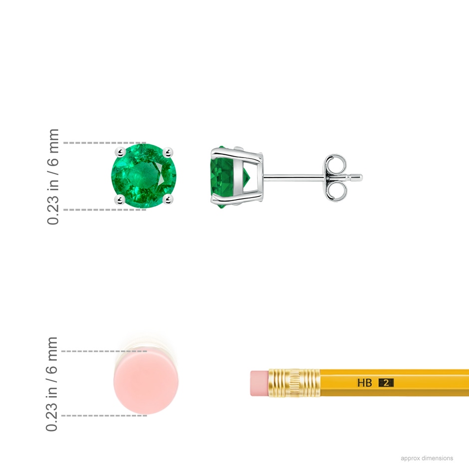 6mm AAA Round Emerald Stud Earrings in P950 Platinum ruler