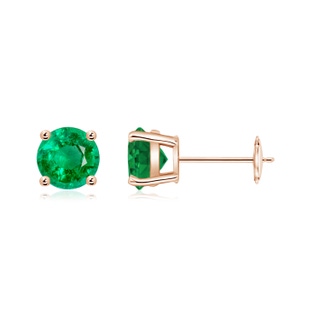6mm AAA Round Emerald Stud Earrings in Rose Gold