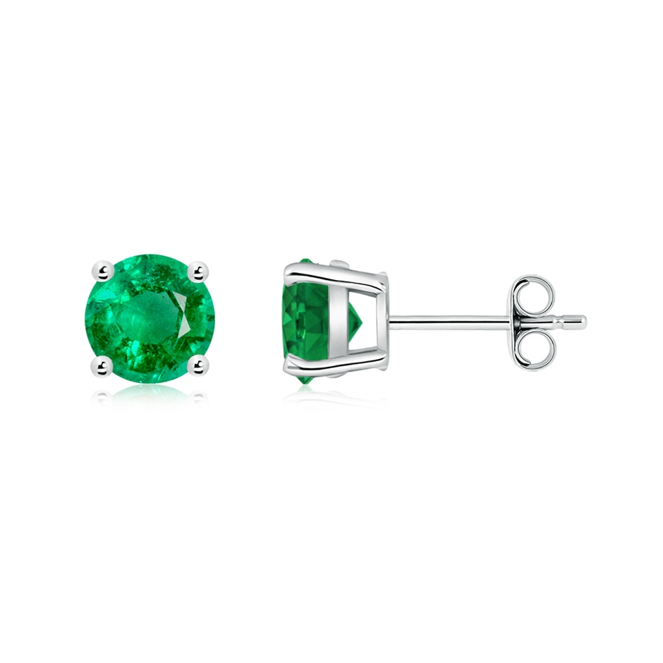 6mm AAA Round Emerald Stud Earrings in White Gold side 199