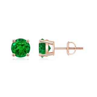 6mm AAAA Round Emerald Stud Earrings in 18K Rose Gold