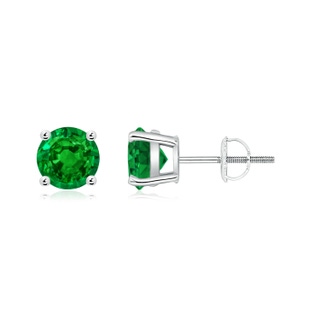 6mm AAAA Round Emerald Stud Earrings in P950 Platinum