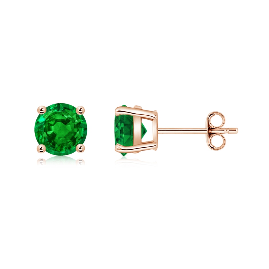 6mm AAAA Round Emerald Stud Earrings in Rose Gold side 199
