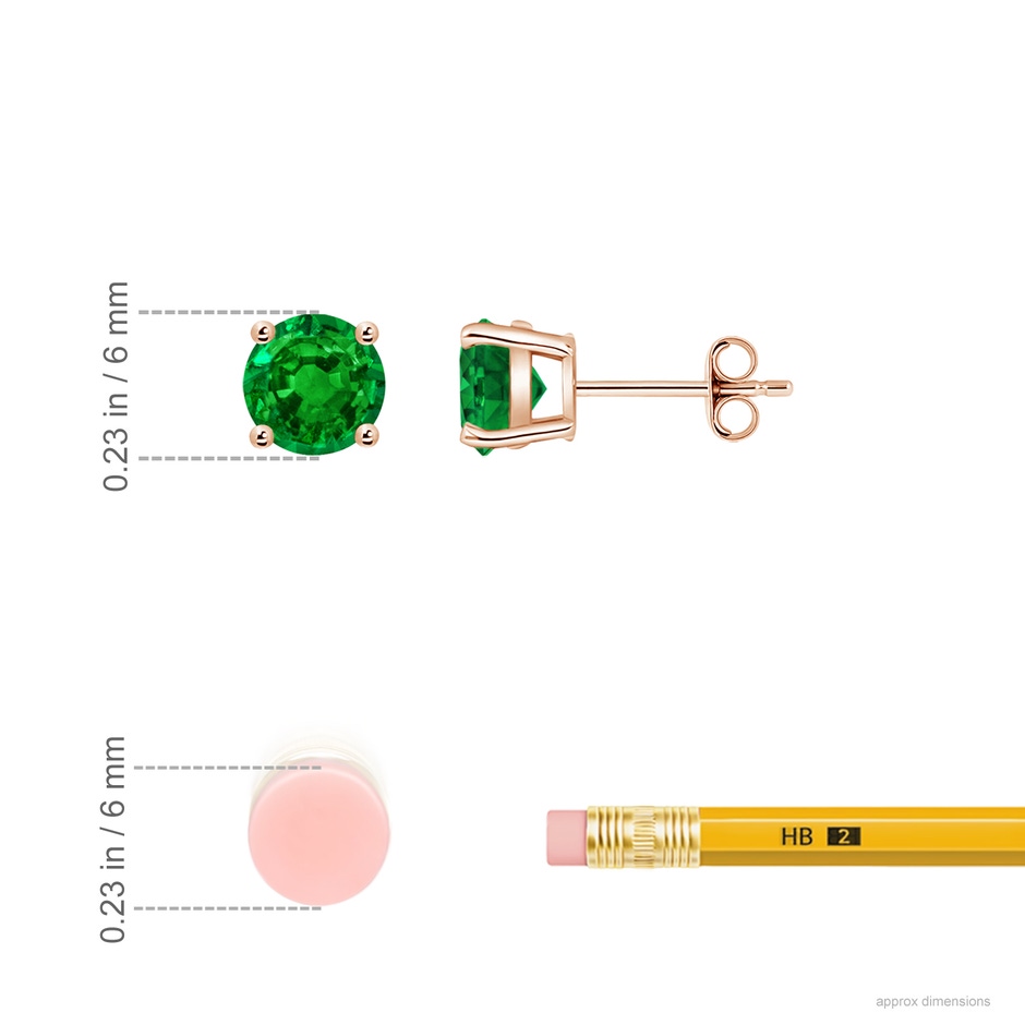 6mm AAAA Round Emerald Stud Earrings in Rose Gold ruler