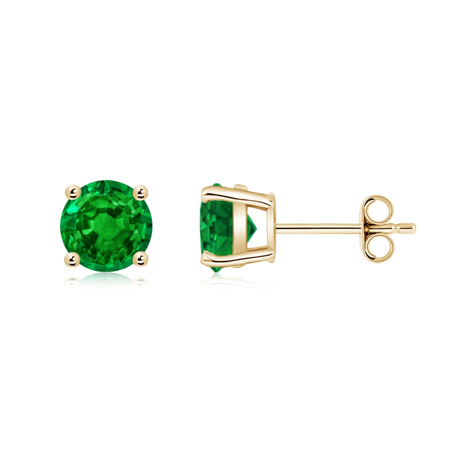 6mm AAAA Round Emerald Stud Earrings in Yellow Gold side 199