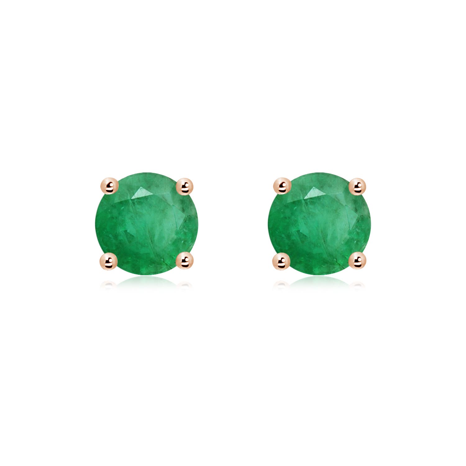 7mm A Round Emerald Stud Earrings in 18K Rose Gold