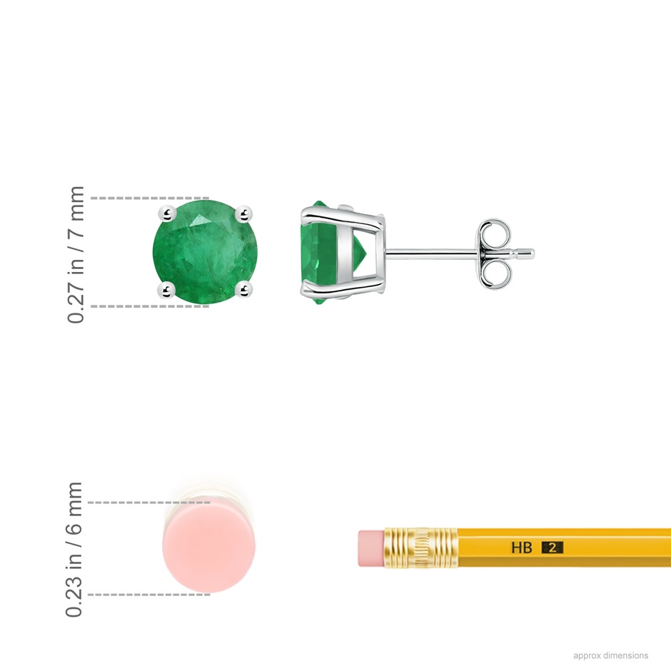 7mm A Round Emerald Stud Earrings in P950 Platinum ruler