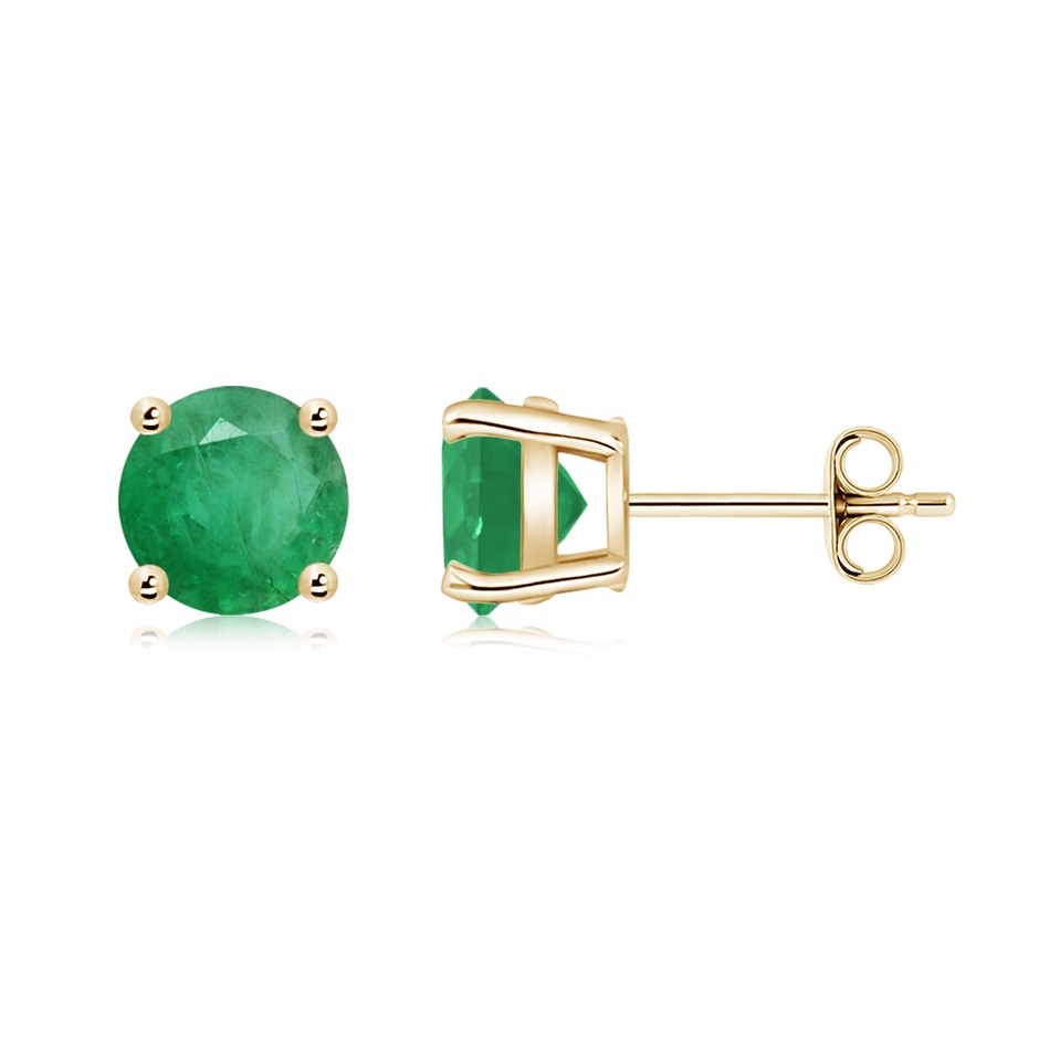 7mm A Round Emerald Stud Earrings in Yellow Gold side 199