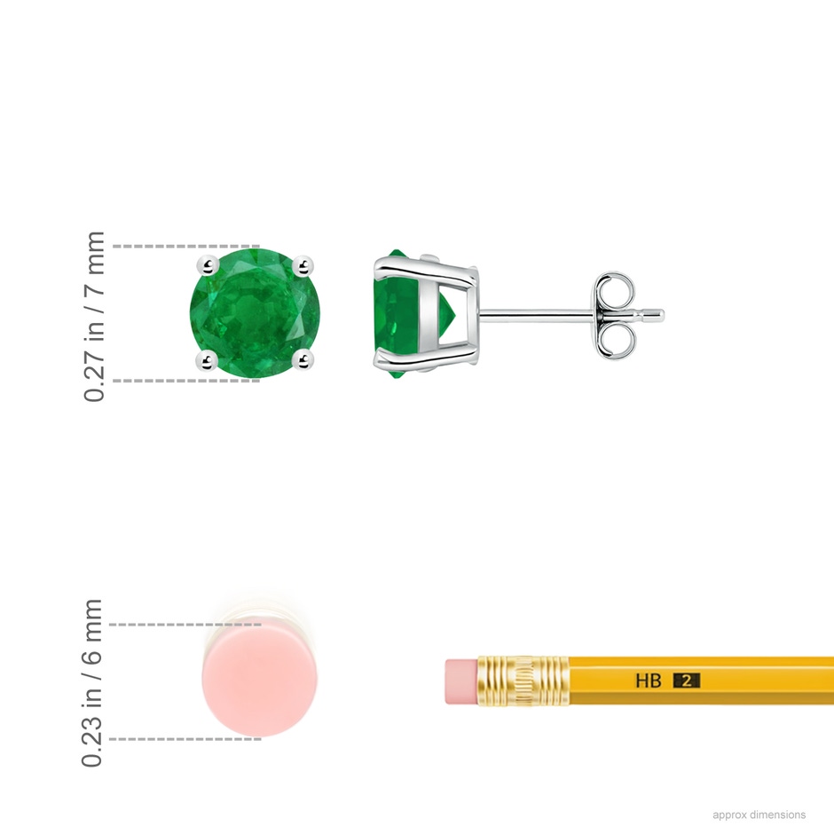 7mm AA Round Emerald Stud Earrings in P950 Platinum ruler