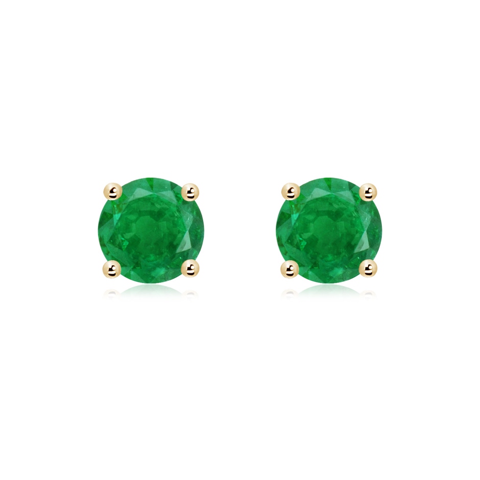 7mm AA Round Emerald Stud Earrings in Yellow Gold 