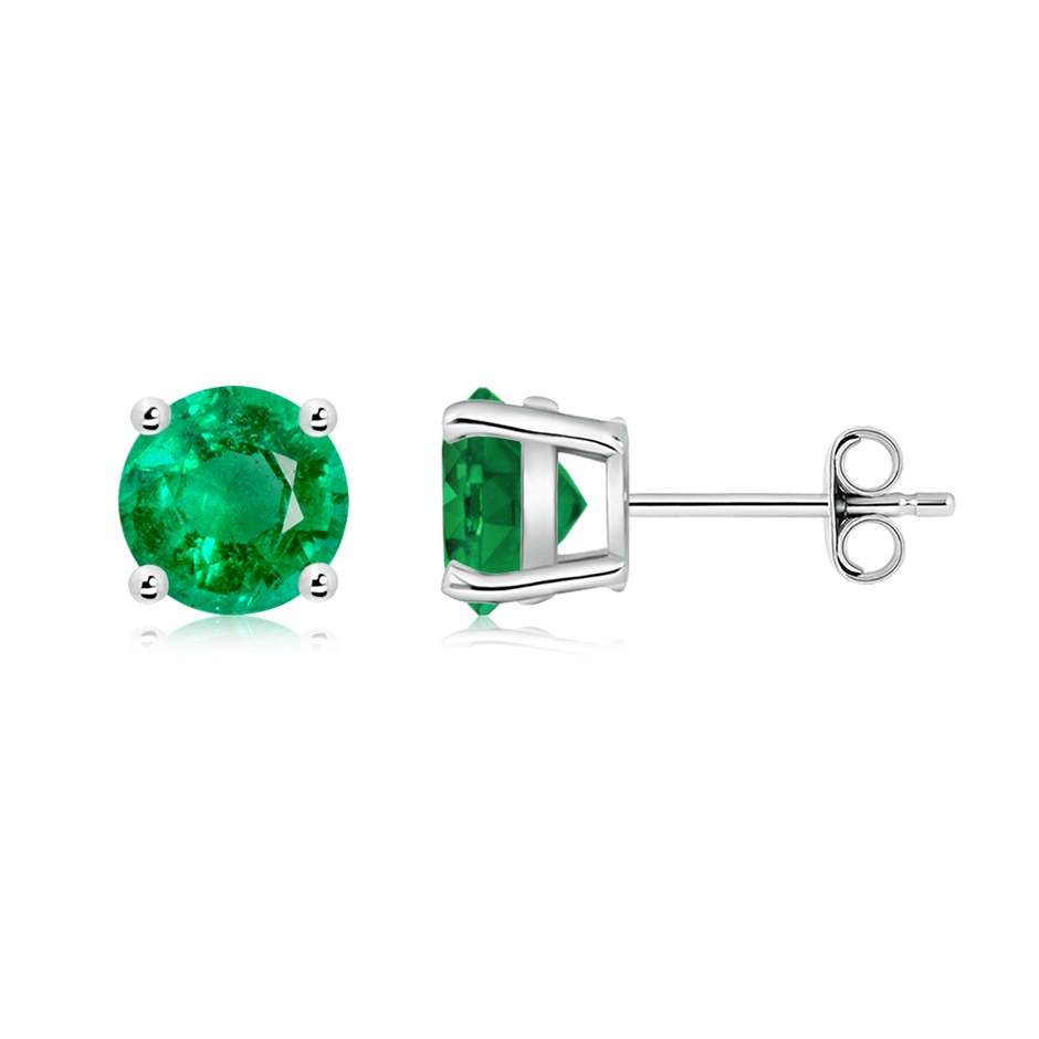 7mm AAA Round Emerald Stud Earrings in White Gold side 199