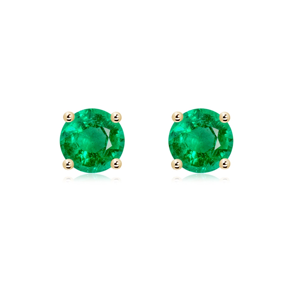 7mm AAA Round Emerald Stud Earrings in Yellow Gold 