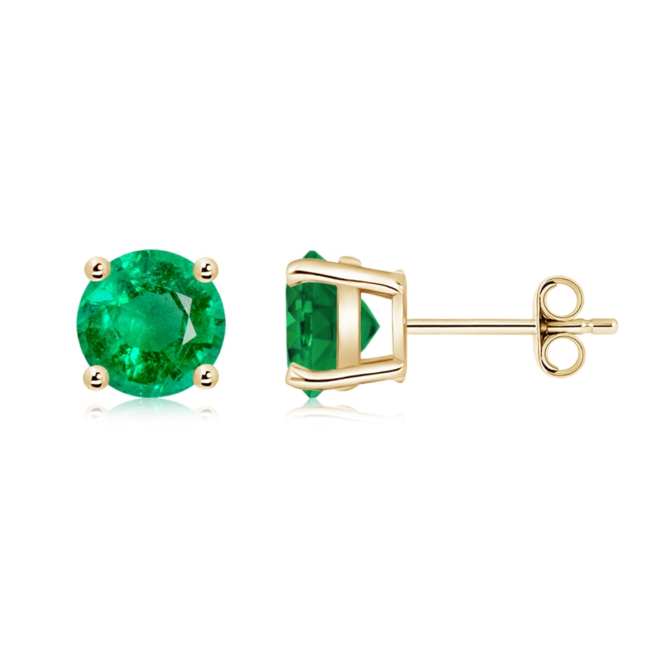 7mm AAA Round Emerald Stud Earrings in Yellow Gold side 199