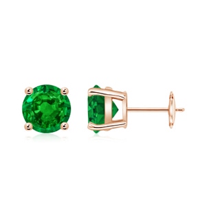 7mm AAAA Round Emerald Stud Earrings in 9K Rose Gold