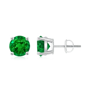 7mm AAAA Round Emerald Stud Earrings in P950 Platinum