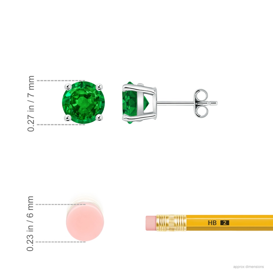 7mm AAAA Round Emerald Stud Earrings in P950 Platinum ruler