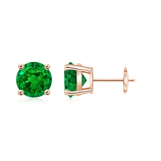 7mm AAAA Round Emerald Stud Earrings in Rose Gold
