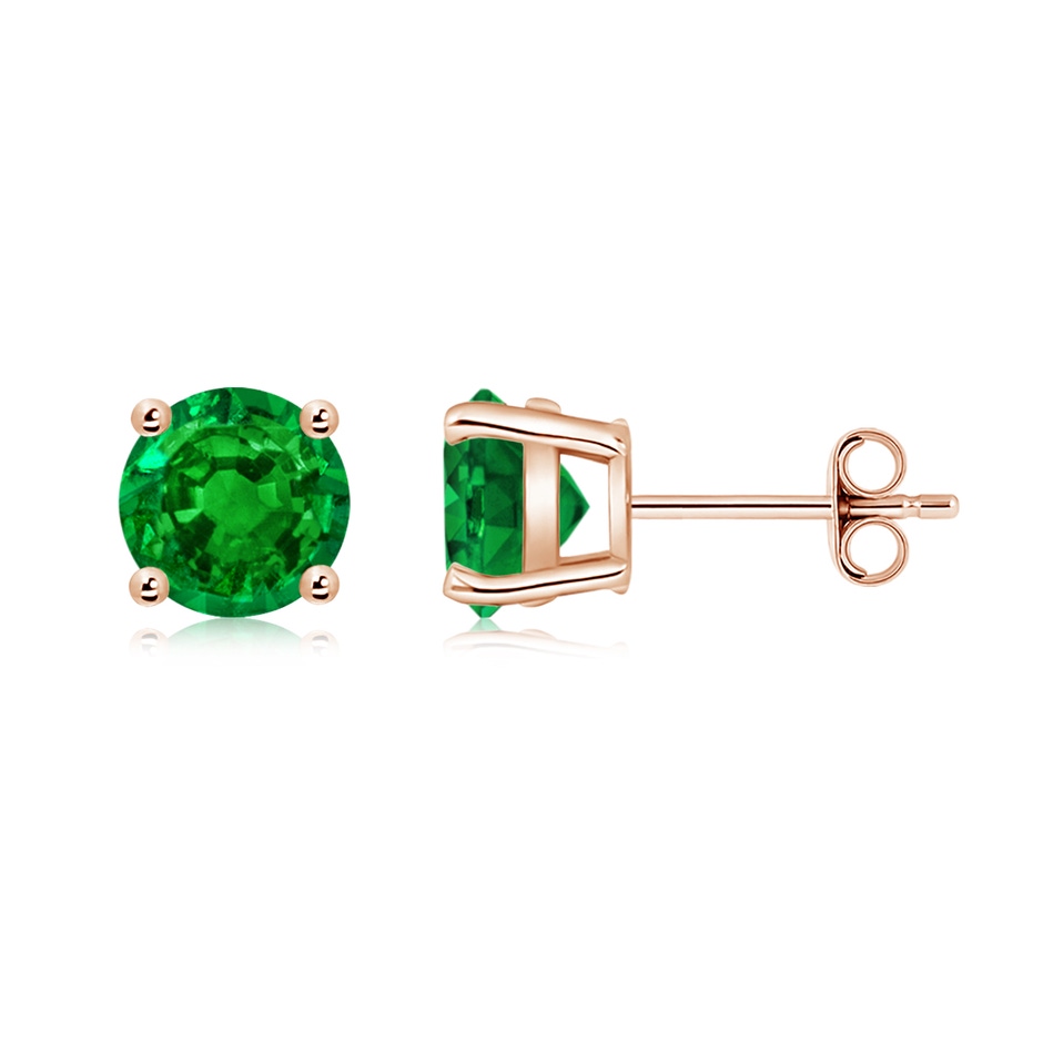 7mm AAAA Round Emerald Stud Earrings in Rose Gold side 199
