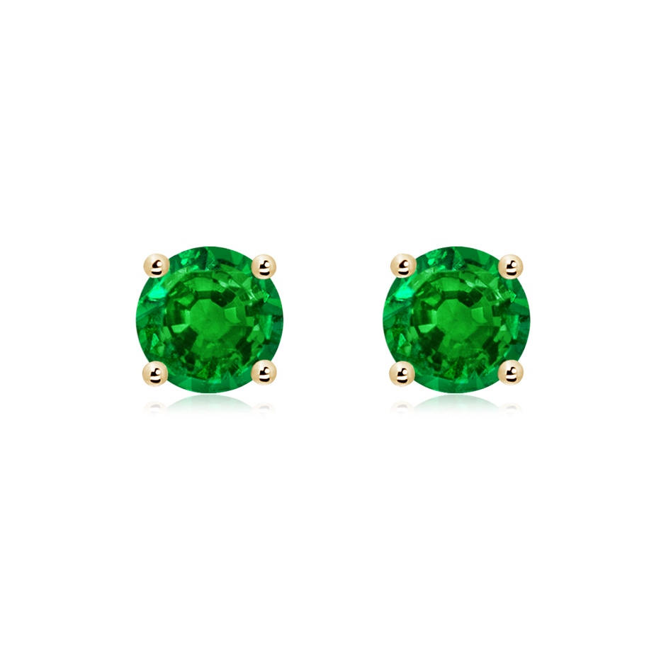 7mm AAAA Round Emerald Stud Earrings in Yellow Gold 
