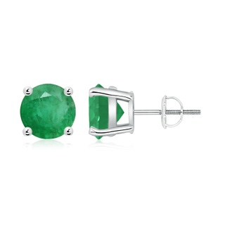 8mm A Round Emerald Stud Earrings in P950 Platinum