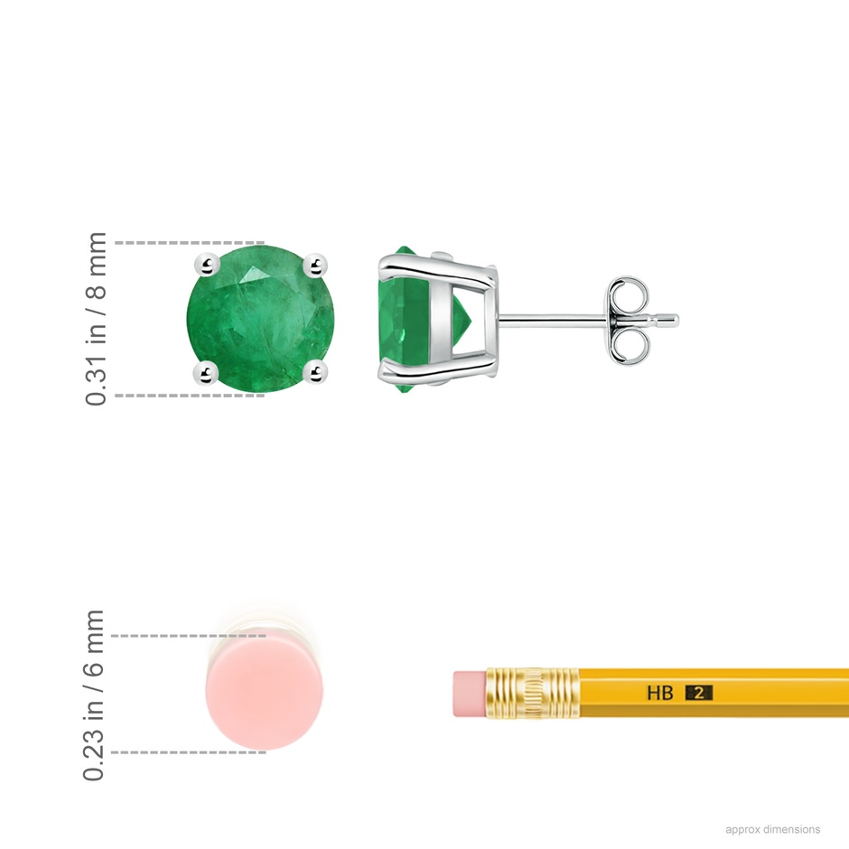 8mm A Round Emerald Stud Earrings in P950 Platinum ruler