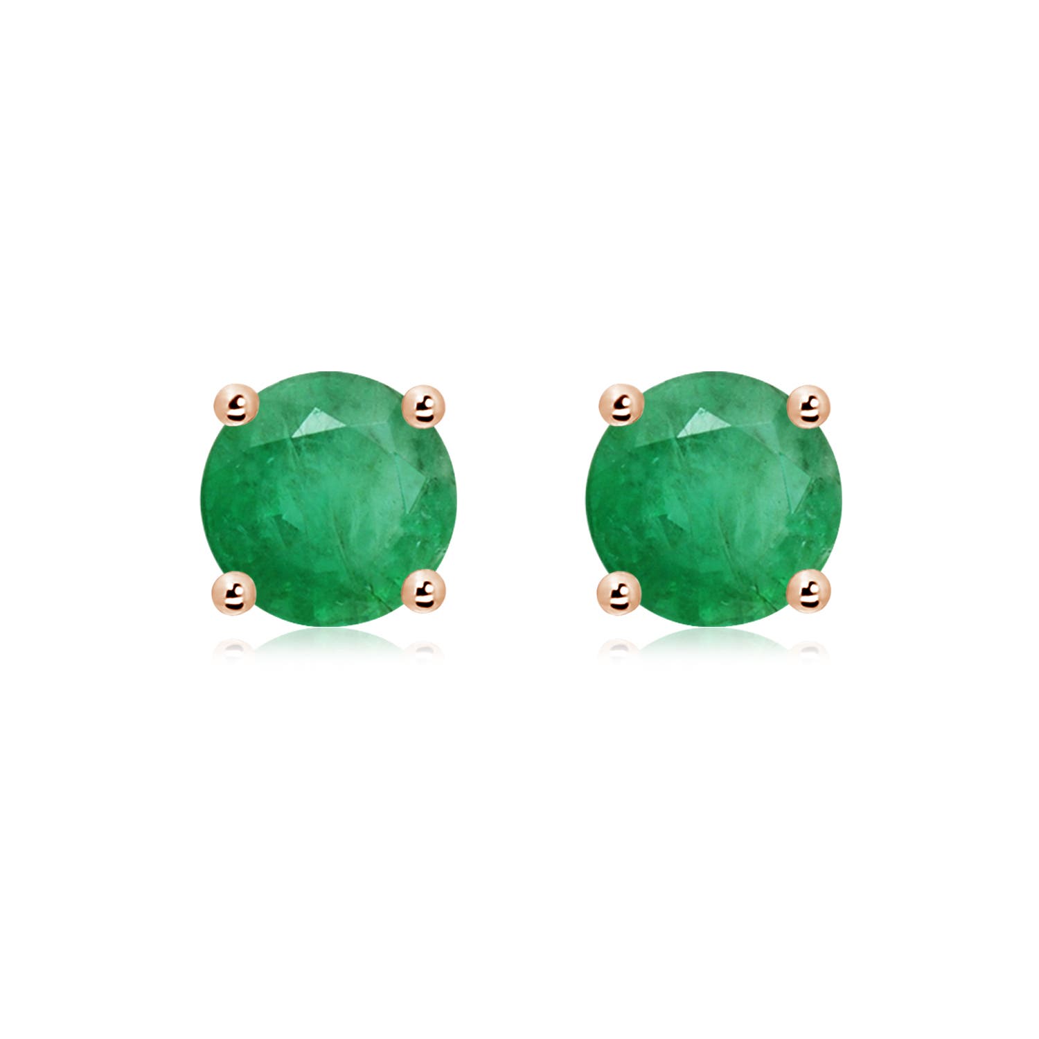 8mm A Round Emerald Stud Earrings in Rose Gold