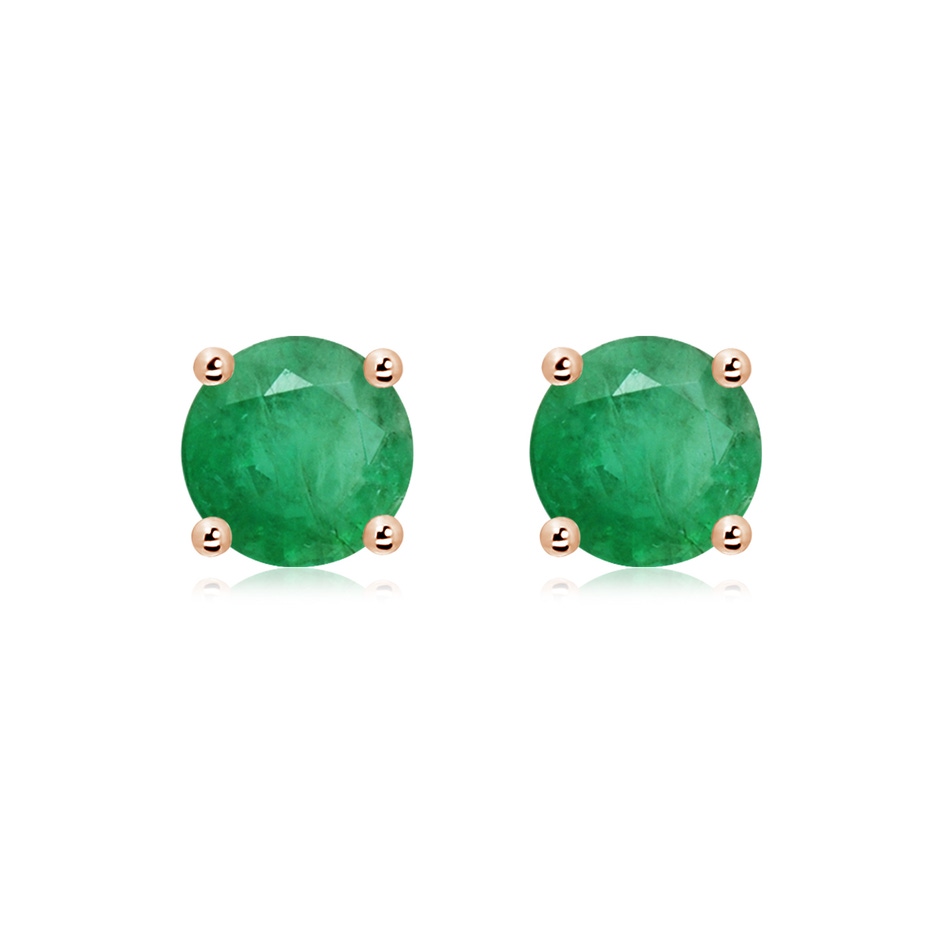 8mm A Round Emerald Stud Earrings in Rose Gold 