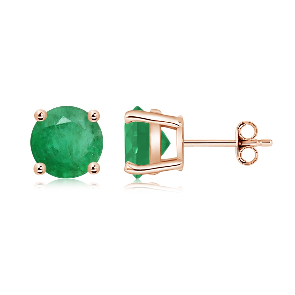 8mm A Round Emerald Stud Earrings in Rose Gold side 199