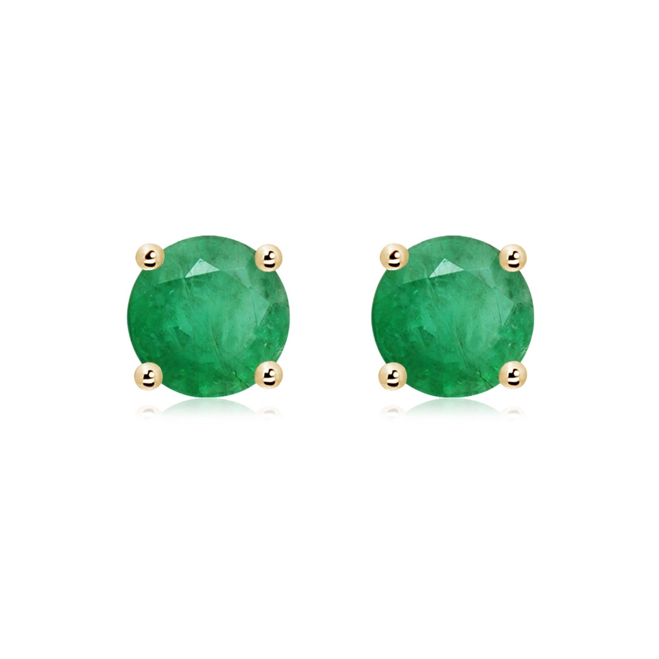8mm A Round Emerald Stud Earrings in Yellow Gold 