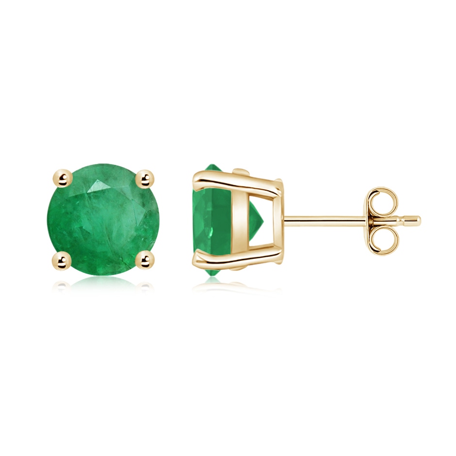 8mm A Round Emerald Stud Earrings in Yellow Gold side 199