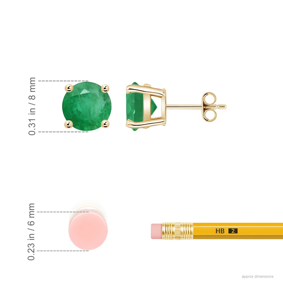 8mm A Round Emerald Stud Earrings in Yellow Gold ruler