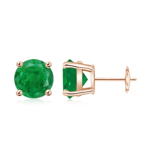 8mm AA Round Emerald Stud Earrings in Rose Gold