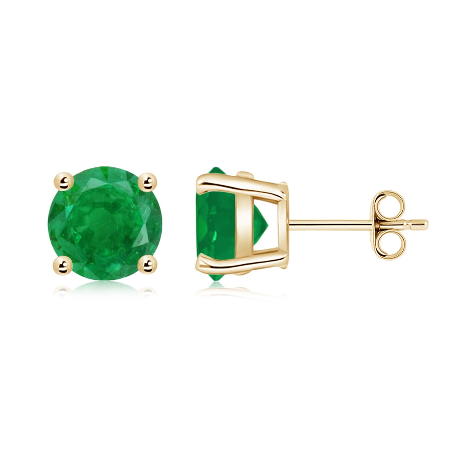 8mm AA Round Emerald Stud Earrings in Yellow Gold side 199