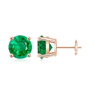 8mm AAA Round Emerald Stud Earrings in Rose Gold