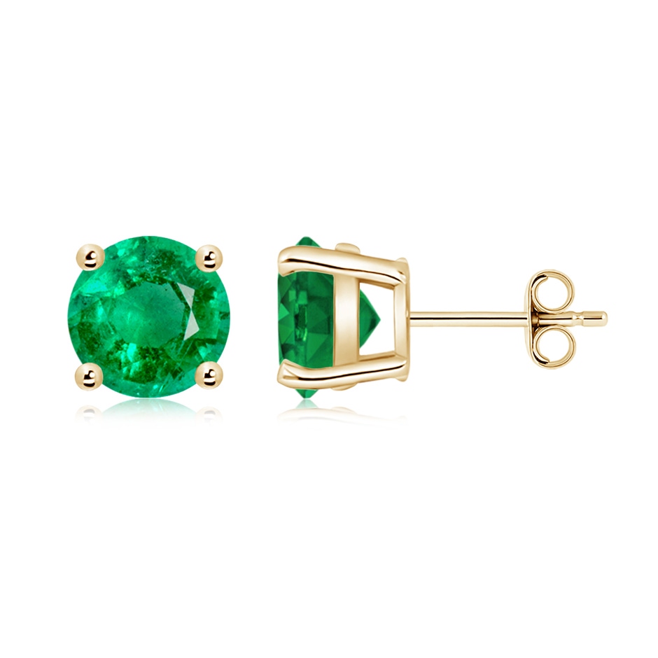 8mm AAA Round Emerald Stud Earrings in Yellow Gold side 199