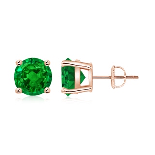 8mm AAAA Round Emerald Stud Earrings in 18K Rose Gold