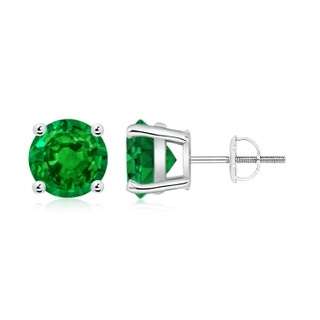 8mm AAAA Round Emerald Stud Earrings in P950 Platinum