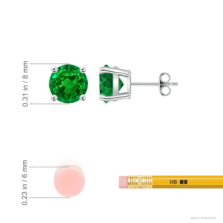 8mm AAAA Round Emerald Stud Earrings in P950 Platinum ruler