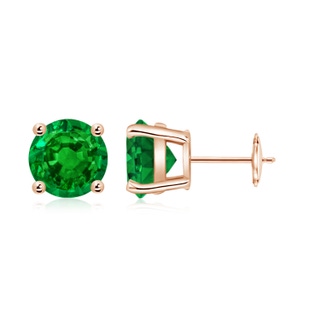 8mm AAAA Round Emerald Stud Earrings in Rose Gold