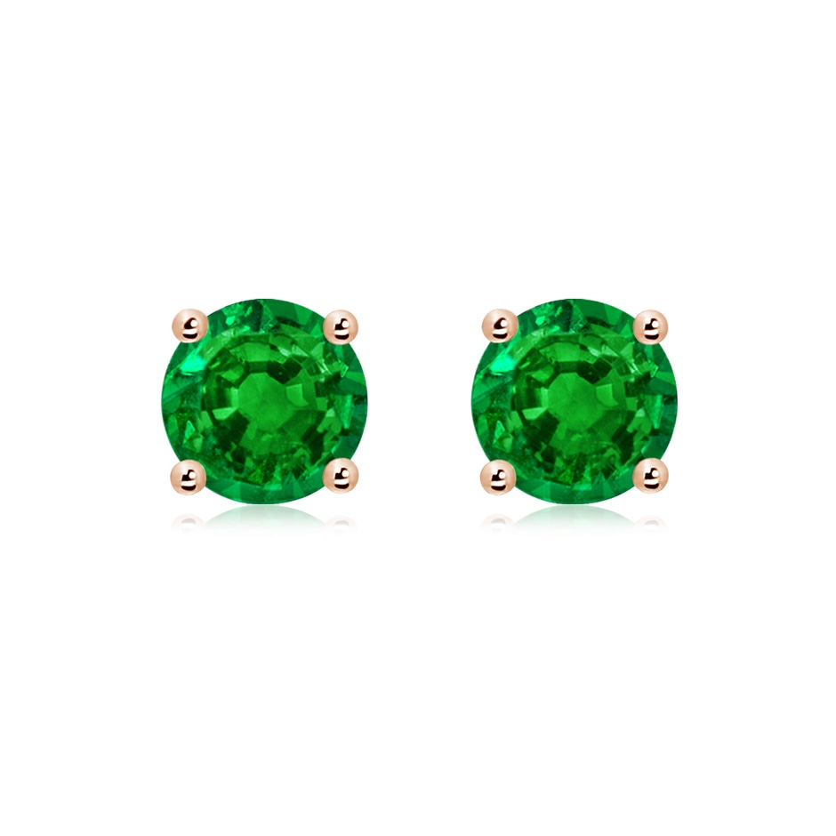 8mm AAAA Round Emerald Stud Earrings in Rose Gold 