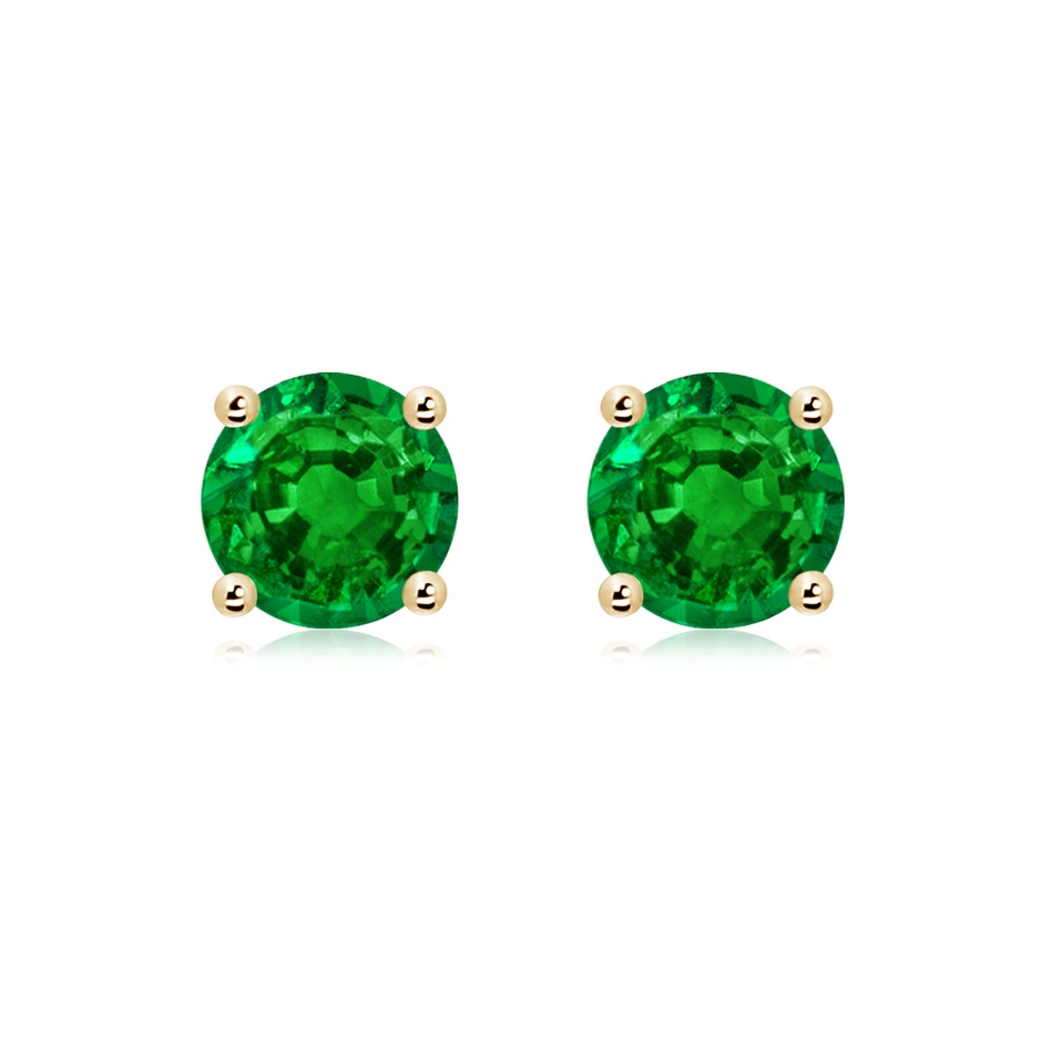 8mm AAAA Round Emerald Stud Earrings in Yellow Gold 