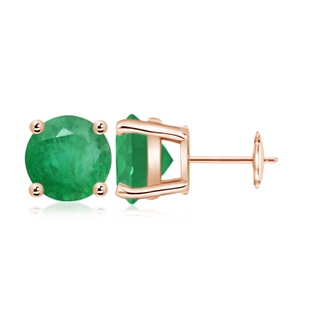 9mm A Round Emerald Stud Earrings in 10K Rose Gold