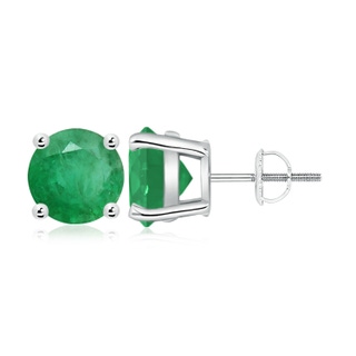 9mm A Round Emerald Stud Earrings in P950 Platinum