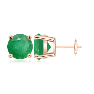 9mm A Round Emerald Stud Earrings in Rose Gold