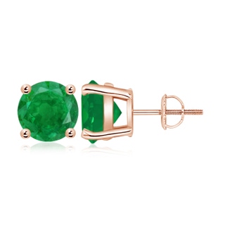 9mm AA Round Emerald Stud Earrings in 18K Rose Gold