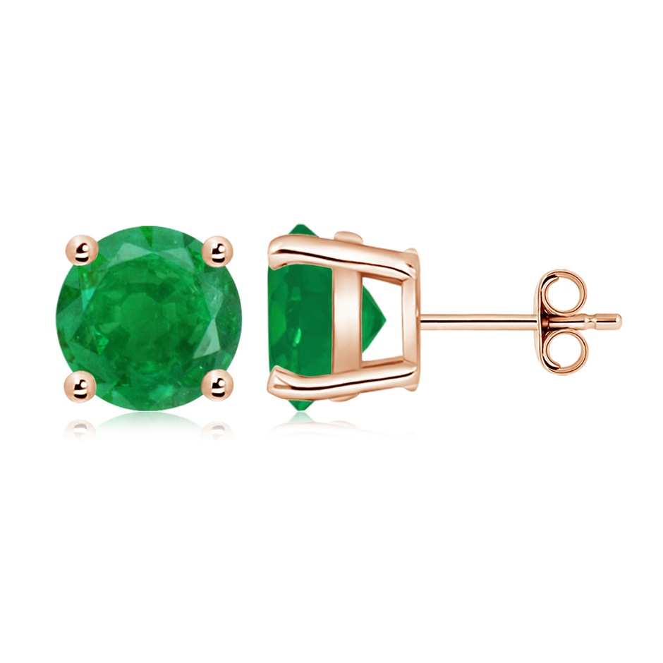 9mm AA Round Emerald Stud Earrings in Rose Gold side 199