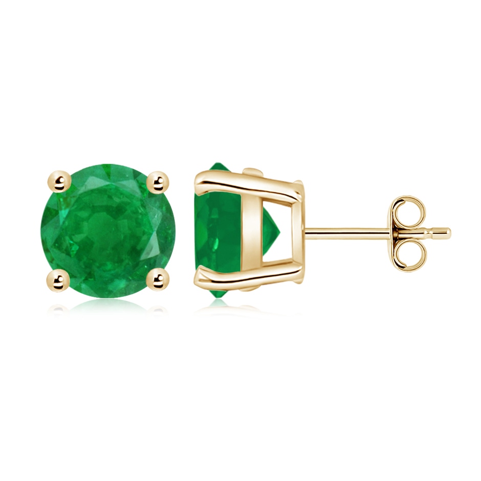 9mm AA Round Emerald Stud Earrings in Yellow Gold side 199