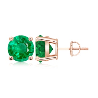 9mm AAA Round Emerald Stud Earrings in 18K Rose Gold