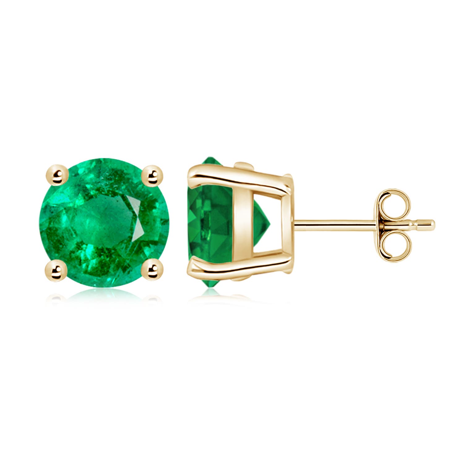 9mm AAA Round Emerald Stud Earrings in 18K Yellow Gold