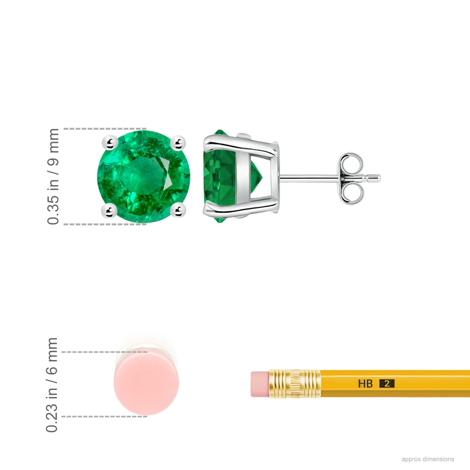 9mm AAA Round Emerald Stud Earrings in P950 Platinum ruler