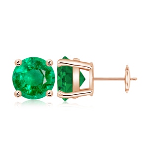 9mm AAA Round Emerald Stud Earrings in Rose Gold